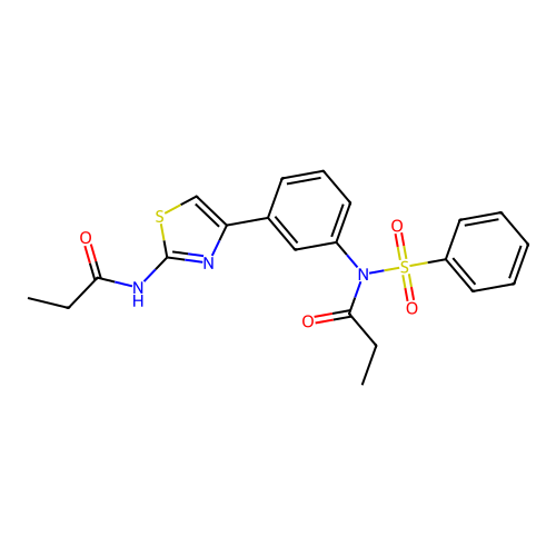 N-(benzenesulfonyl)-N-[3-(2-propanamido-1,3-thiazol-4-yl)phenyl]propanamide structure
