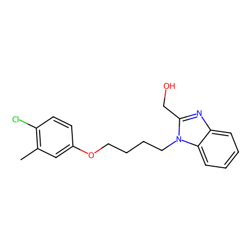 (1-(4-(4-chloro-3-methylphenoxy)butyl)-1H-benzo[d]imidazol-2-yl)methanol structure