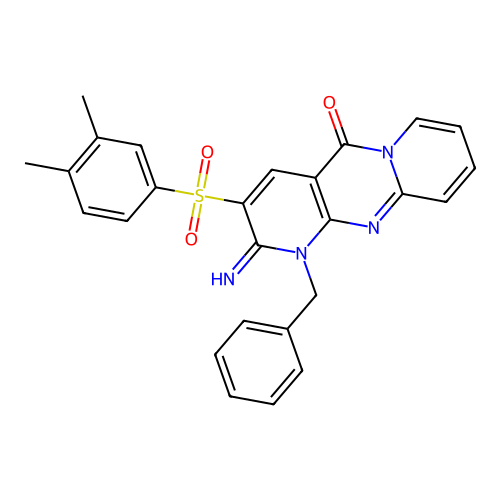 3-[(3,4-dimethylphenyl)sulfonyl]-2-imino-1-benzyl-1,6-dihydropyridino[1,2-a]py ridino[2,3-d]pyrimidin-5-one structure