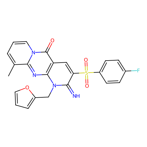 3-(4-fluorophenyl)sulfonyl-1-(2-furanylmethyl)-2-imino-10-methyl-5-dipyrido[3,4-c:1',2'-f]pyrimidinone structure