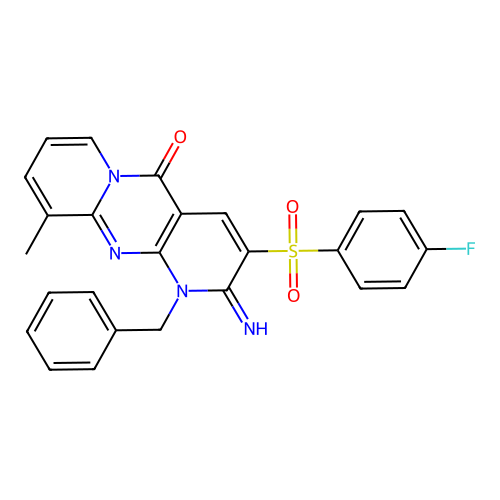 3-[(4-fluorophenyl)sulfonyl]-2-imino-10-methyl-1-benzyl-1,6-dihydropyridino[2, 3-d]pyridino[1,2-a]pyrimidin-5-one structure