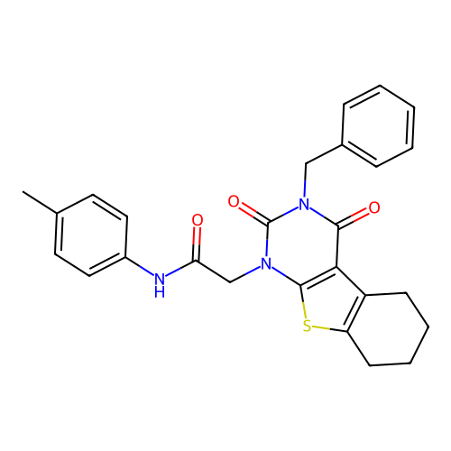 2-(3-benzyl-2,4-dioxo-5,6,7,8-tetrahydro-[1]benzothiolo[2,3-d]pyrimidin-1-yl)-N-(4-methylphenyl)acetamide structure