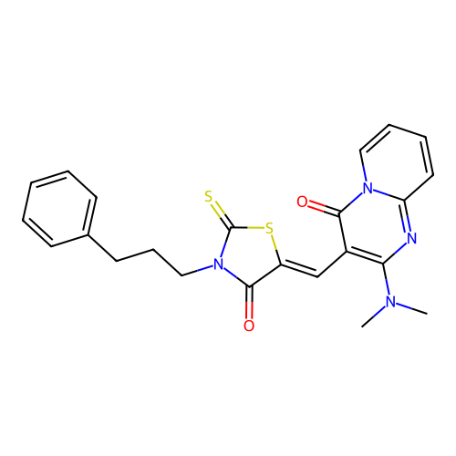 2-(dimethylamino)-3-{(Z)-[4-oxo-3-(3-phenylpropyl)-2-thioxo-1,3-thiazolidin-5-ylidene]methyl}-4H-pyrido[1,2-a]pyrimidin-4-one structure