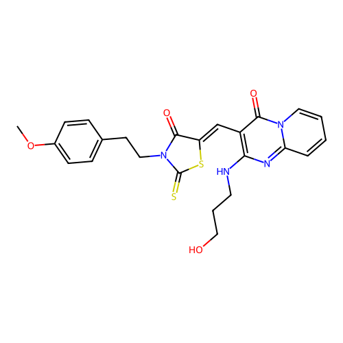 2-[(3-hydroxypropyl)amino]-3-[(Z)-{3-[2-(4-methoxyphenyl)ethyl]-4-oxo-2-thioxo-1,3-thiazolidin-5-ylidene}methyl]-4H-pyrido[1,2-a]pyrimidin-4-one structure