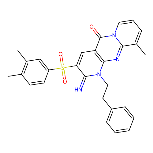3-[(3,4-dimethylphenyl)sulfonyl]-2-imino-10-methyl-1-(2-phenylethyl)-1,6-dihyd ropyridino[2,3-d]pyridino[1,2-a]pyrimidin-5-one structure