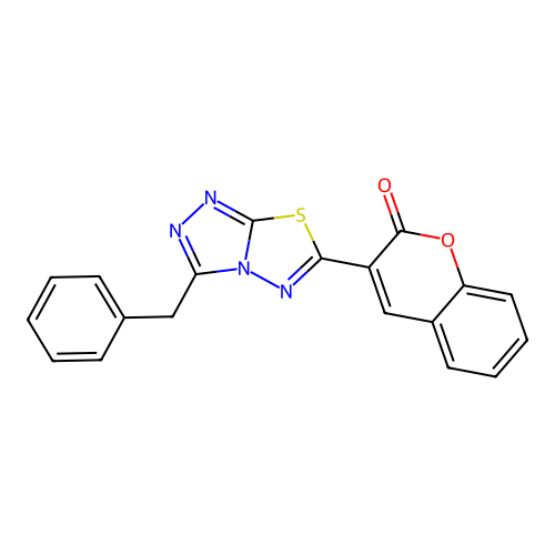 3-(3-benzyl-[1,2,4]triazolo[3,4-b][1,3,4]thiadiazol-6-yl)-2H-chromen-2-one structure