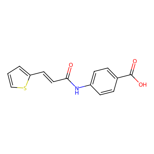 4-((2E)-3-(2-thienyl)prop-2-enoylamino)benzoic acid structure