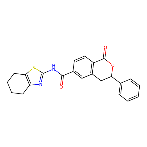 1-oxo-3-phenyl-N-(4,5,6,7-tetrahydro-1,3-benzothiazol-2-yl)-3,4-dihydro-1H-2-benzopyran-6-carboxamide structure