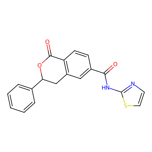 1-oxo-3-phenyl-N-(1,3-thiazol-2-yl)-3,4-dihydroisochromene-6-carboxamide structure