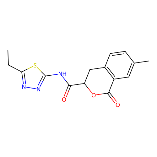 N-(5-ethyl-1,3,4-thiadiazol-2-yl)-7-methyl-1-oxo-3,4-dihydro-1H-isochromene-3-carboxamide structure