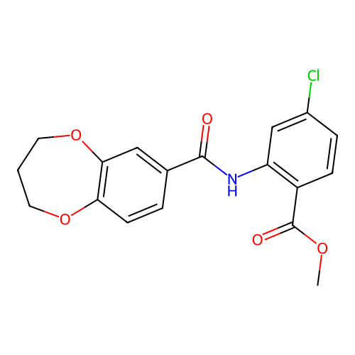 methyl 2-(2H,3H,4H-benzo[b]1,4-dioxepin-7-ylcarbonylamino)-4-chlorobenzoate structure