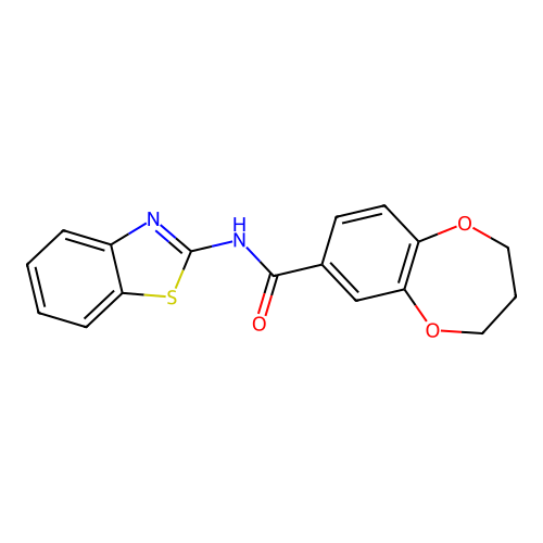 N-(1,3-benzothiazol-2-yl)-3,4-dihydro-2H-1,5-benzodioxepine-7-carboxamide structure