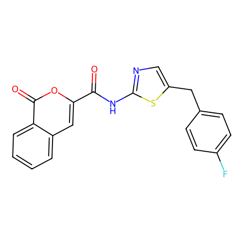 N-(5-(4-fluorobenzyl)thiazol-2-yl)-1-oxo-1H-isochromene-3-carboxamide structure