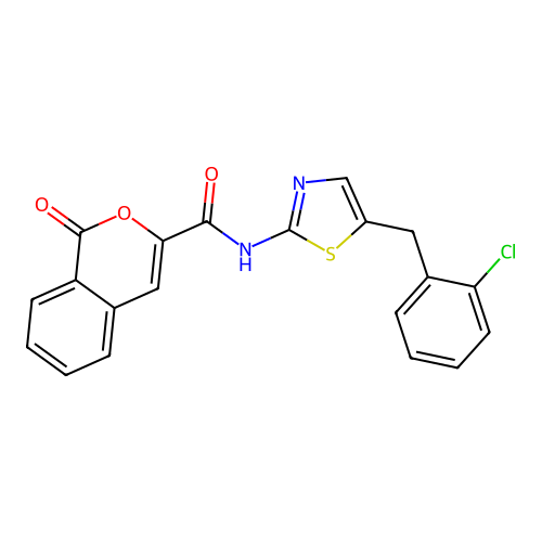 N-{5-[(2-chlorophenyl)methyl]-1,3-thiazol-2-yl}-1-oxo-1H-isochromene-3-carboxamide structure