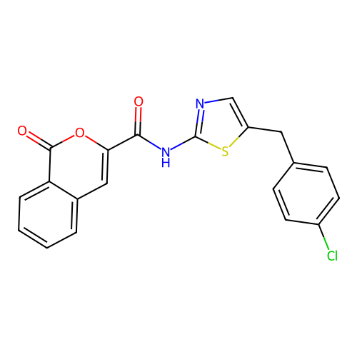 N-[5-(4-chlorobenzyl)-1,3-thiazol-2-yl]-1-oxo-1H-isochromene-3-carboxamide structure