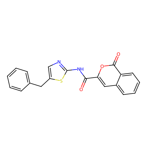 N-(5-benzyl-1,3-thiazol-2-yl)-1-oxo-1H-isochromene-3-carboxamide structure