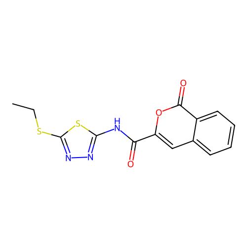 N-[5-(ethylsulfanyl)-1,3,4-thiadiazol-2-yl]-1-oxo-1H-isochromene-3-carboxamide structure