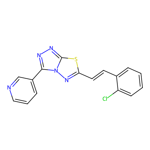 6-[(E)-2-(2-chlorophenyl)ethenyl]-3-pyridin-3-yl-[1,2,4]triazolo[3,4-b][1,3,4]thiadiazole structure