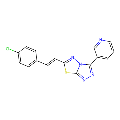 6-[(E)-2-(4-chlorophenyl)ethenyl]-3-(pyridin-3-yl)[1,2,4]triazolo[3,4-b][1,3,4]thiadiazole structure