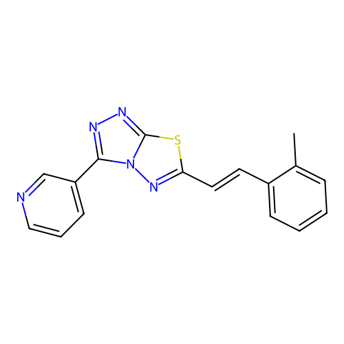 6-[(E)-2-(2-methylphenyl)ethenyl]-3-pyridin-3-yl-[1,2,4]triazolo[3,4-b][1,3,4]thiadiazole structure