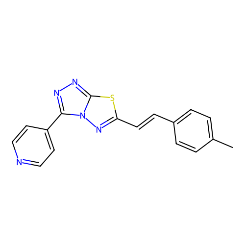 6-[(E)-2-(4-methylphenyl)vinyl]-3-pyridin-4-yl[1,2,4]triazolo[3,4-b][1,3,4]thiadiazole structure
