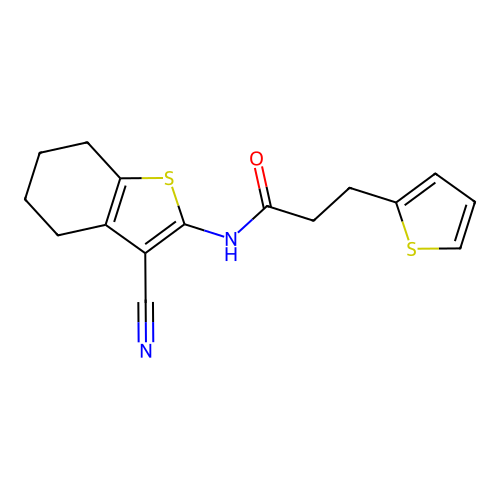 N-(3-cyano-4,5,6,7-tetrahydro-1-benzothiophen-2-yl)-3-thiophen-2-ylpropanamide structure