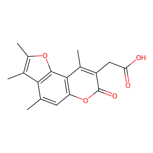 (2,3,4,9-tetramethyl-7-oxo-7H-furo[2,3-f]chromen-8-yl)acetic acid structure