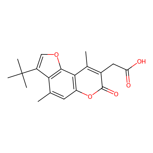 2-(3-(tert-butyl)-4,9-dimethyl-7-oxo-7H-furo[2,3-f]chromen-8-yl)acetic acid structure