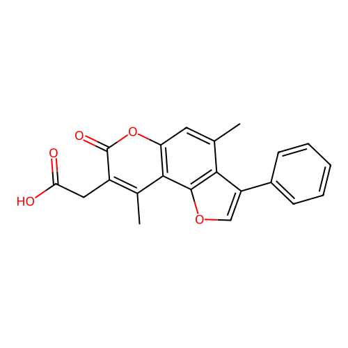 (4,9-dimethyl-7-oxo-3-phenyl-7H-furo[2,3-f]chromen-8-yl)acetic acid structure