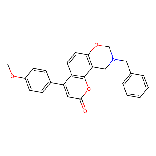 9-benzyl-4-(4-methoxyphenyl)-9,10-dihydro-2H,8H-chromeno[8,7-e][1,3]oxazin-2-one structure