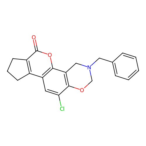 3-benzyl-11-chloro-3,4,8,9-tetrahydro-2H-cyclopenta[3,4]chromeno[8,7-e][1,3]oxazin-6(7H)-one structure