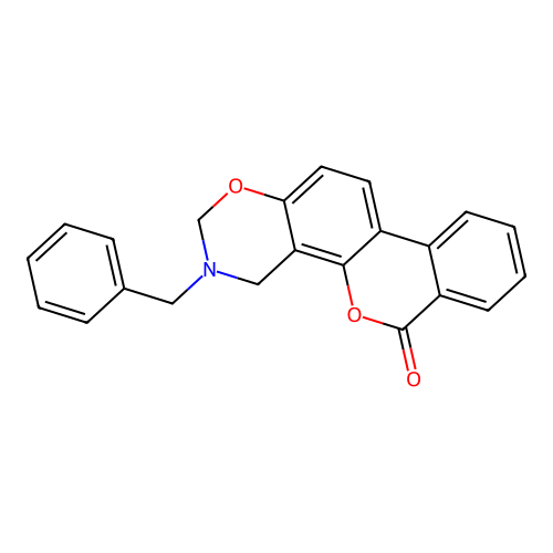 3-benzyl-3,4-dihydro-2H,6H-benzo[3,4]chromeno[8,7-e][1,3]oxazin-6-one structure