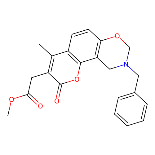 methyl 2-(9-benzyl-4-methyl-2-oxo-2,8,9,10-tetrahydrochromeno[8,7-e][1,3]oxazin-3-yl)acetate structure