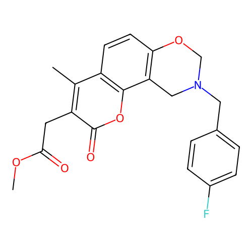 methyl 2-(9-(4-fluorobenzyl)-4-methyl-2-oxo-2,8,9,10-tetrahydrochromeno[8,7-e][1,3]oxazin-3-yl)acetate structure