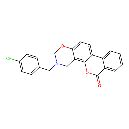 3-(4-chlorobenzyl)-3,4-dihydro-2H,6H-benzo[3,4]chromeno[8,7-e][1,3]oxazin-6-one structure