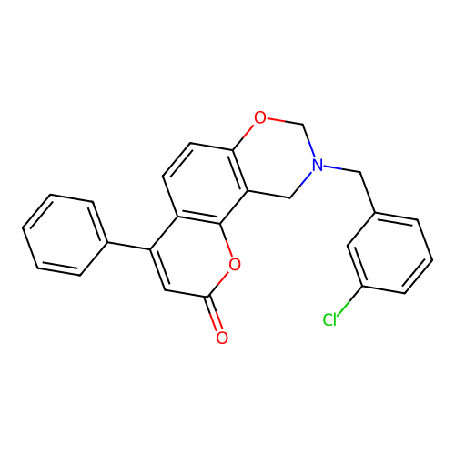9-(3-chlorobenzyl)-4-phenyl-9,10-dihydrochromeno[8,7-e][1,3]oxazin-2(8H)-one structure