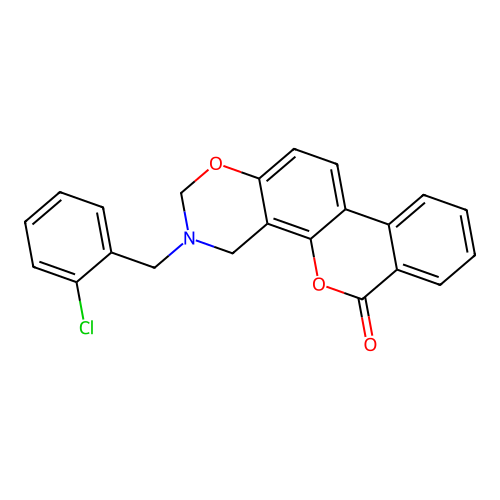 3-(2-chlorobenzyl)-3,4-dihydrobenzo[3,4]chromeno[8,7-e][1,3]oxazin-6(2H)-one structure
