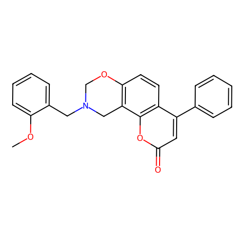 9-(2-methoxybenzyl)-4-phenyl-9,10-dihydro-2H,8H-chromeno[8,7-e][1,3]oxazin-2-one structure