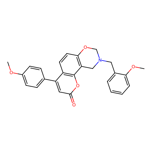 9-(2-methoxybenzyl)-4-(4-methoxyphenyl)-9,10-dihydrochromeno[8,7-e][1,3]oxazin-2(8H)-one structure