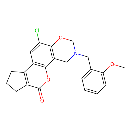11-chloro-3-(2-methoxybenzyl)-3,4,8,9-tetrahydro-2H-cyclopenta[3,4]chromeno[8,7-e][1,3]oxazin-6(7H)-one structure