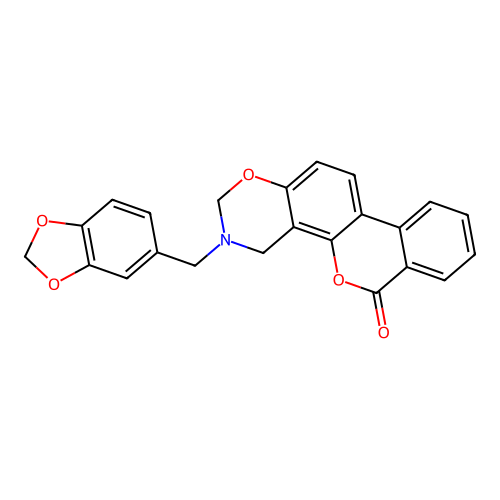 3-(1,3-benzodioxol-5-ylmethyl)-3,4-dihydro-2H,6H-benzo[3,4]chromeno[8,7-e][1,3]oxazin-6-one structure