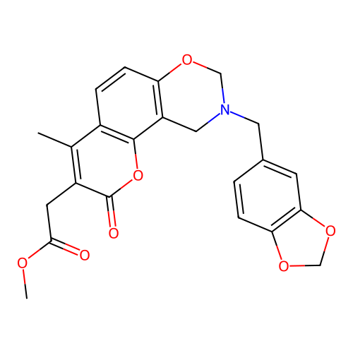 methyl 2-(9-(benzo[d][1,3]dioxol-5-ylmethyl)-4-methyl-2-oxo-2,8,9,10-tetrahydrochromeno[8,7-e][1,3]oxazin-3-yl)acetate structure
