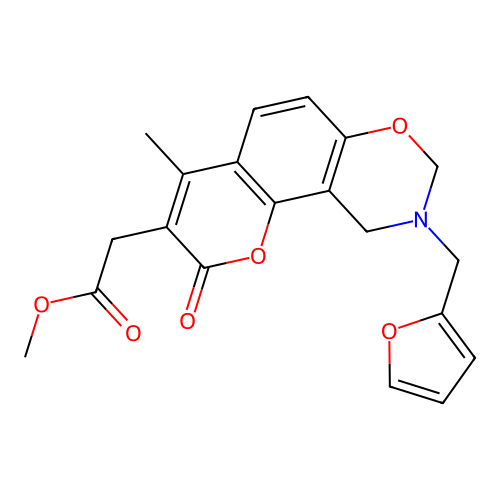 methyl 2-(9-(furan-2-ylmethyl)-4-methyl-2-oxo-2,8,9,10-tetrahydrochromeno[8,7-e][1,3]oxazin-3-yl)acetate structure