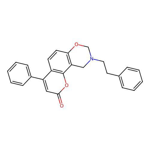 4-phenyl-9-(2-phenylethyl)-9,10-dihydro-2H,8H-chromeno[8,7-e][1,3]oxazin-2-one structure