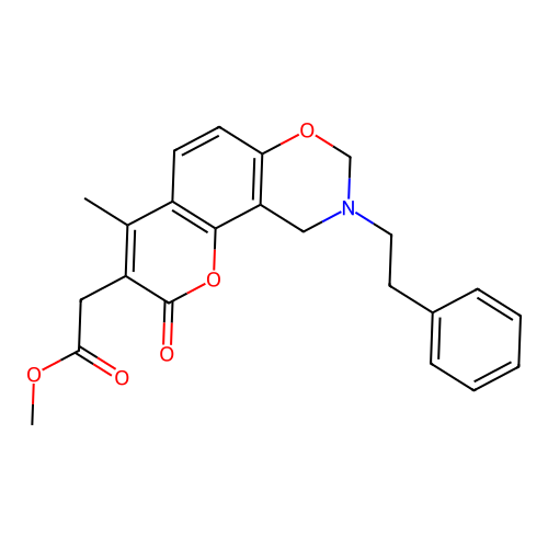 methyl 2-(4-methyl-2-oxo-9-phenethyl-2,8,9,10-tetrahydrochromeno[8,7-e][1,3]oxazin-3-yl)acetate structure