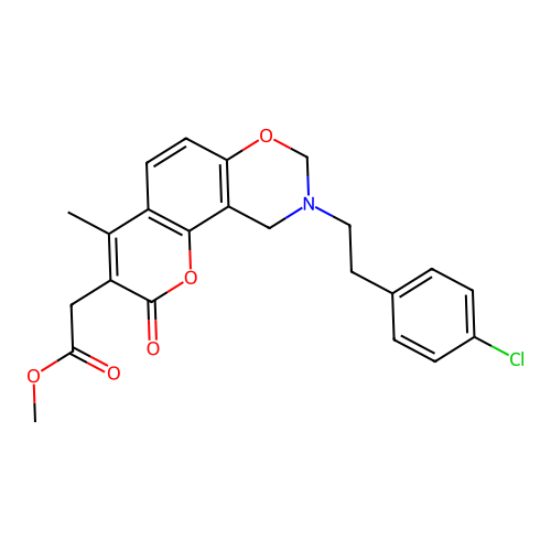methyl {9-[2-(4-chlorophenyl)ethyl]-4-methyl-2-oxo-9,10-dihydro-2H,8H-chromeno[8,7-e][1,3]oxazin-3-yl}acetate structure