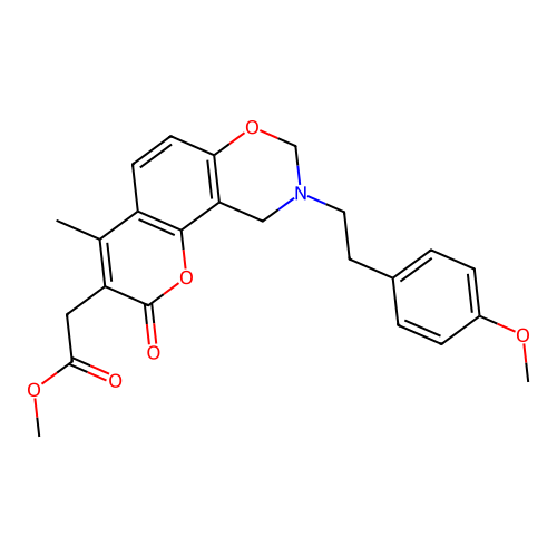 methyl 2-(9-(4-methoxyphenethyl)-4-methyl-2-oxo-2,8,9,10-tetrahydrochromeno[8,7-e][1,3]oxazin-3-yl)acetate structure