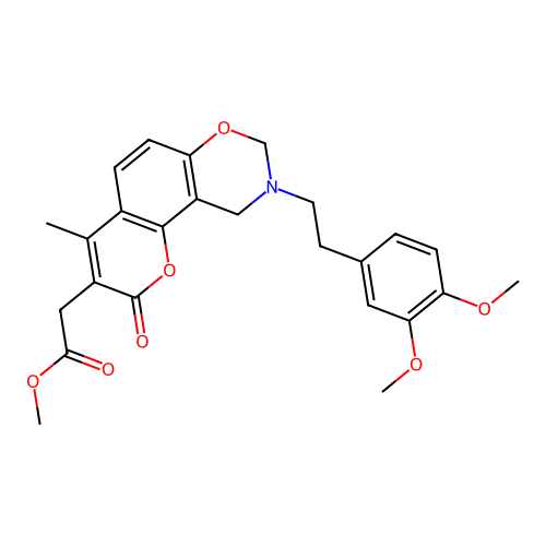 methyl 2-(9-(3,4-dimethoxyphenethyl)-4-methyl-2-oxo-2,8,9,10-tetrahydrochromeno[8,7-e][1,3]oxazin-3-yl)acetate structure