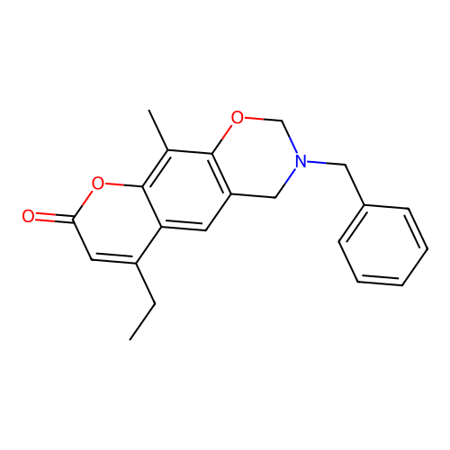 3-benzyl-6-ethyl-10-methyl-3,4-dihydrochromeno[6,7-e][1,3]oxazin-8(2H)-one structure
