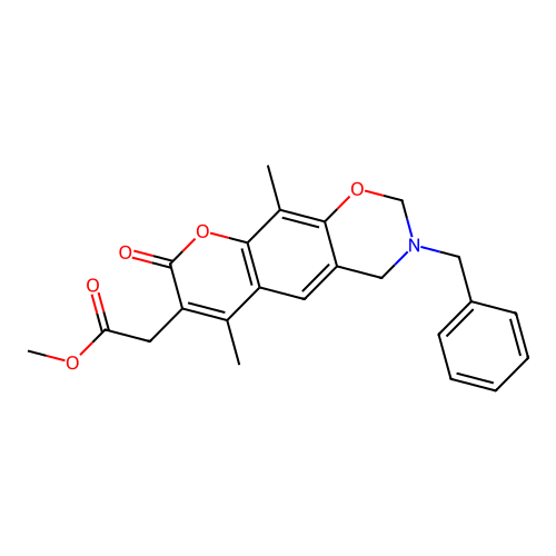 methyl 2-(3-benzyl-6,10-dimethyl-8-oxo-2,3,4,8-tetrahydrochromeno[6,7-e][1,3]oxazin-7-yl)acetate structure